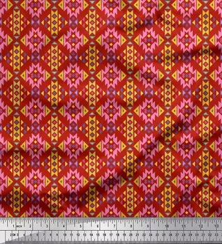 Soimoi Japan Креп-сатин Ткань Ацтекская ткань с геометрическим принтом по метрам 42 дюйма 42 Inch Wide - Poly Crepe красный