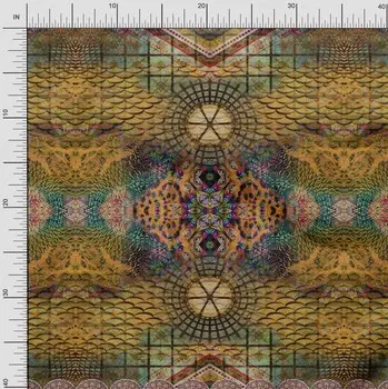 Soimoi Japan Креп-сатин Ткань Мандала Панельная ткань с принтом 1 метр 42 дюйма 42 Inch Wide - Poly Crepe оранжевый