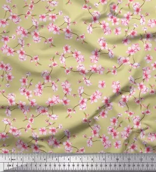 Soimoi Japan креп-сатин ткань с цветочным принтом ткань 1 метр 42 дюйма 42 Inch Wide - Poly Crepe бежевый