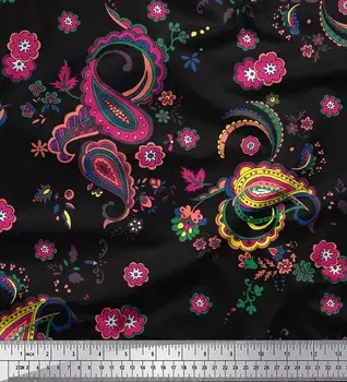 Soimoi Japan Креп-сатин Ткань с цветочным принтом и узором пейсли 1 метр 42 дюйма 42 Inch Wide - Poly Crepe зелёный