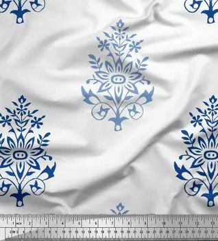 Soimoi Japan креп-сатин ткань с листьями и цветочным декором ткань с принтом метр 42 дюйма 42 Inch Wide - Poly Crepe фиолетовый