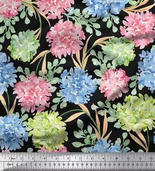 Soimoi Japan Креп-сатин Ткань с принтом листьев и полевых цветов 1 метр 42 дюйма 42 Inch Wide - Poly Crepe красный