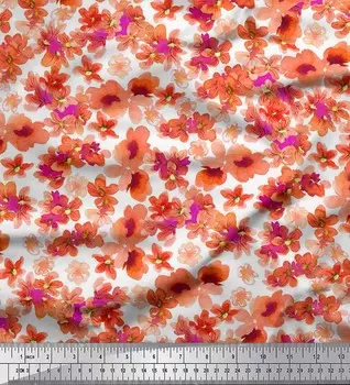 Soimoi Japan креп-сатиновая ткань Барвинок с цветочным принтом ткань 1 метр 42 дюйма 42 Inch Wide - Poly Crepe оранжевый