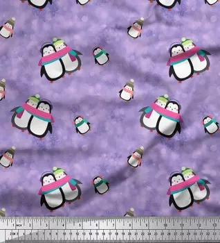 Soimoi Japan креп-сатиновая ткань Детская ткань с принтом снеговика и пингвина на метр 42 дюйма 42 Inch Wide - Poly Crepe фиолетовый