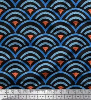 Soimoi Japan креп-сатиновая ткань масштабирует геометрические принты на ткани по метрам 42 дюйма 42 Inch Wide - Poly Crepe оранжевый