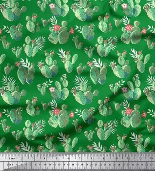 Soimoi Japan креп-сатиновая ткань с цветочным принтом и принтом кактусового дерева, швейная ткань, метр 42 дюйма 42 Inch Wide - Poly Crepe бежевый