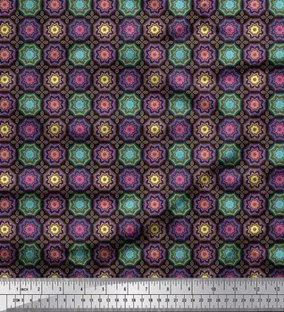 Soimoi Japan креп-сатиновая ткань с цветочным принтом на ткани мандалы по метрам 42 дюйма 42 Inch Wide - Poly Crepe чёрный