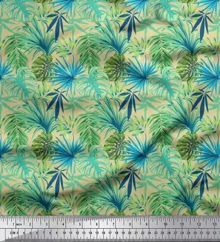 Soimoi Japan креп-сатиновая ткань с принтом тропических листьев ткань на метр 42 дюйма 42 Inch Wide - Poly Crepe бежевый