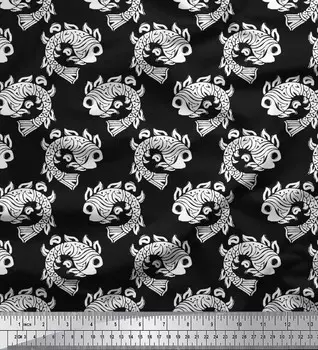 Soimoi Japan креп-сатиновая ткань с принтом в виде рыбы 1 метр 42 дюйма 42 Inch Wide - Poly Crepe коричневый