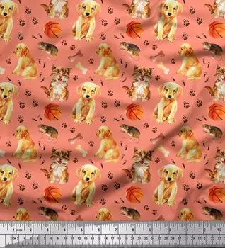 Soimoi Japan креп-сатиновая ткань след, швейная ткань с принтом собаки и кошки, метр 42 дюйма 42 Inch Wide - Poly Crepe коричневый