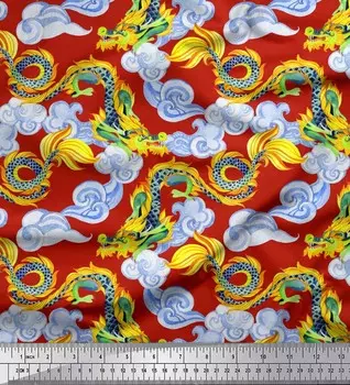Soimoi Japan креп-сатиновая ткань Ткань с принтом дракона, змеи и рептилий 1 метр 42 дюйма 42 Inch Wide - Poly Crepe красный