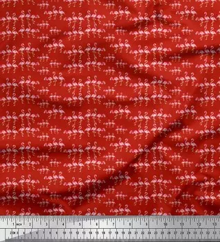 Soimoi Japan креп-сатиновая ткань Ткань с принтом фламинго и птицы на метр 42 дюйма 42 Inch Wide - Poly Crepe красный