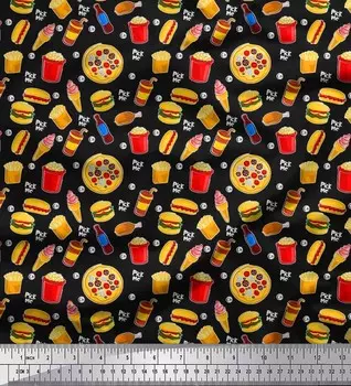 Soimoi Japan креп-сатиновая ткань ткань с принтом для холодных напитков, пиццы и гамбургеров, 1 метр 42 дюйма 42 Inch Wide - Poly Crepe розовый