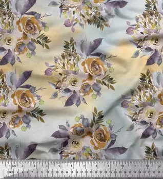 Soimoi коричневая полиэфирная креповая ткань с листьями и цветочным принтом Alba Rose BTY 42 дюйма 42 Inch Wide - Poly Crepe коричневый