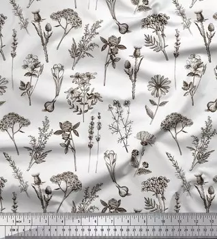 Soimoi коричневая японская креп-атласная ткань с цветочным принтом листьев и примулы на метр 42 дюйма 42 Inch Wide - Cotton Voile коричневый