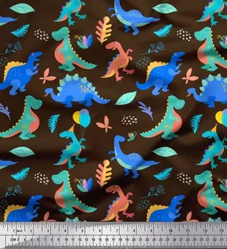 Soimoi коричневая японская креп-атласная ткань воздушный шар и динозавр детская швейная ткань с принтом метр 42 дюйма 42 Inch Wide - Poly Crepe коричневый