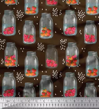 Soimoi коричневая японская ткань из креп-атласа, ваза для бутылок и ткань с принтом клубники и фруктов на метр 42 дюйма 42 Inch Wide - Poly Crepe коричневый