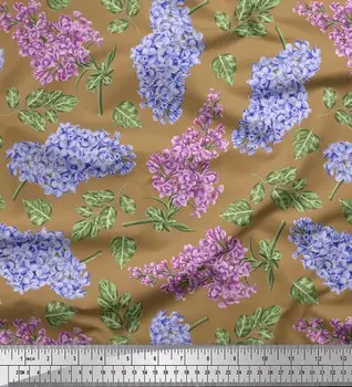 Soimoi коричневый японский креп-сатин ткань с листьями и лилиями с цветочным декором, ткань с принтом, метр 42 дюйма 42 Inch Wide - Cotton Voile коричневый