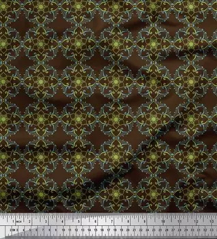 Soimoi коричневый японский креп-сатин ткань с художественным цветочным дамасским принтом 1 метр 42 дюйма 42 Inch Wide - Poly Crepe коричневый