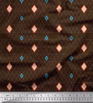 Soimoi коричневый японский креп-сатин ткань с ромбовидным геометрическим принтом ткань на метр 42 дюйма 42 Inch Wide - Cotton Voile коричневый