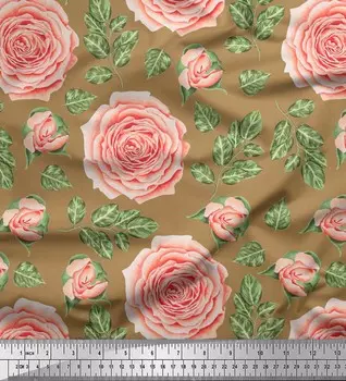Soimoi Коричневый Япония Креп Атласная Ткань Роза Листья Декор Ткань Печатный метр 42 дюйма 42 Inch Wide - Poly Crepe коричневый