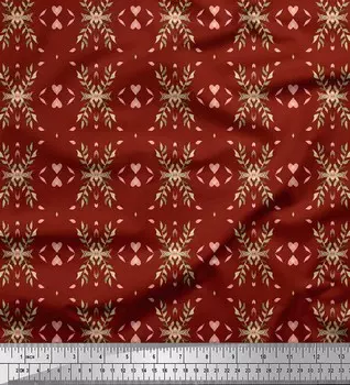 Soimoi красная японская креп-атласная ткань с принтом в виде сердца и листьев, швейная ткань, метр 42 дюйма 42 Inch Wide - Poly Crepe красный