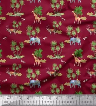Soimoi красная японская креп-атласная ткань с принтом животных и пальм, швейная ткань, метр 42 дюйма 42 Inch Wide - Poly Crepe красный