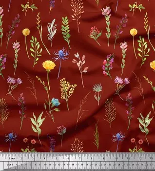 Soimoi Красная японская креп-сатиновая ткань с принтом лютиков и листьев душистого горошка, 42 дюйма по метрам 42 Inch Wide - Poly Crepe красный