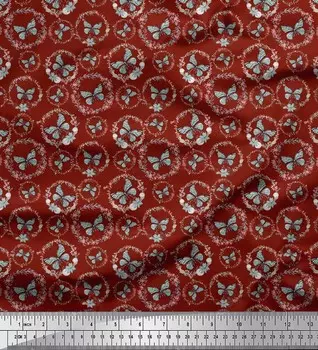 Soimoi красный японский креп-атласный тканевый венок и принт бабочки, швейная ткань, метр 42 дюйма 42 Inch Wide - Cotton Voile красный