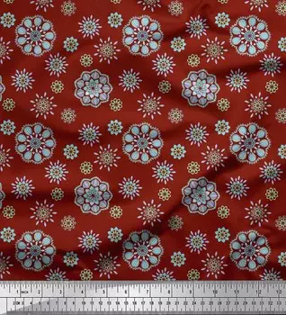 Soimoi красный японский креп-сатин ткань художественный цветок Мандала ткань с принтом 1 метр 42 дюйма 42 Inch Wide - Cotton Voile красный