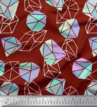 Soimoi красный японский креп-сатин ткань с кристаллами и камнями с геометрическим рисунком на ткани по метрам 42 дюйма 42 Inch Wide - Poly Crepe красный