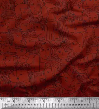 Soimoi красный японский креп-сатин ткань с принтом человеческого лица ткань по метрам 42 дюйма 42 Inch Wide - Poly Crepe зелёный