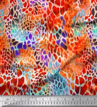 Soimoi Orange Japan Crepe Satin Ткань с леопардовым принтом из кожи животных на метр 42 дюйма 42 Inch Wide - Poly Crepe синий