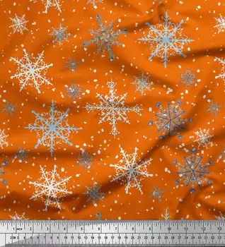 Soimoi Orange Japan Crepe Satin Ткань Снежные хлопья и звездная ткань Печать на метр 42 дюйма 42 Inch Wide - Cotton Voile оранжевый