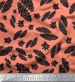 Soimoi Orange Japan Креп-Атласная Ткань Звездчатый анис и сосновая шишка с принтом фруктов Ткань по метрам 42 дюйма 42 Inch Wide - Poly Crepe оранжевый