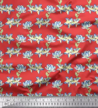 Soimoi Orange Poly Crepe Ткань Листья & Плюмерия Цветок Акварельная Принт Ткань на метр 42 дюйма 42 Inch Wide - Poly Crepe оранжевый