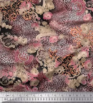 Soimoi оранжевая японская креп-атласная ткань с цветочным и леопардовым принтом из кожи животных, швейная ткань, метр 42 дюйма 42 Inch Wide - Poly Crepe оранжевый