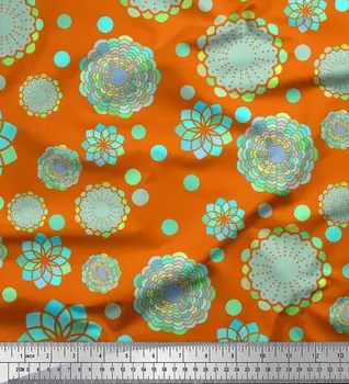 Soimoi оранжевый японский креп-атласная ткань с художественным цветочным и геометрическим принтом, швейная ткань, метр 42 дюйма 42 Inch Wide - Poly Crepe оранжевый