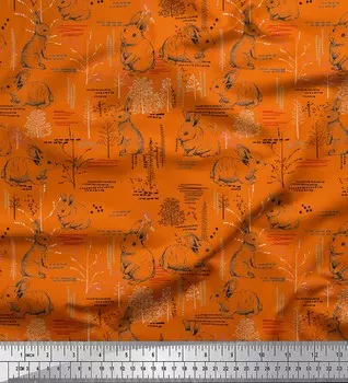 Soimoi оранжевый японский креп-атласная ткань с абстрактным рисунком и кроликом, декор в виде животных, ткань с принтом, метр 42 дюйма 42 Inch Wide - Poly Crepe оранжевый