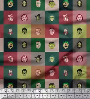 Soimoi оранжевый японский креп-сатин ткань монстр лицо мультфильм печати швейная ткань метр 42 дюймов 42 Inch Wide - Poly Crepe оранжевый