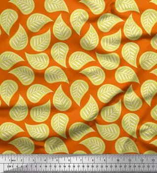 Soimoi оранжевый японский креп-сатин ткань с художественным рисунком листьев ткань 1 метр 42 дюйма 42 Inch Wide - Cotton Voile оранжевый