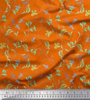 Soimoi оранжевый японский креп-сатин ткань с художественным принтом листьев ткань по метрам 42 дюйма 42 Inch Wide - Cotton Voile оранжевый