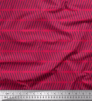 Soimoi Pink Japan Crepe Satin Fabric Line Geometric Printed Craft Fabric by the metre 42 Inch 42 Inch Wide - Cotton Voile розовый
