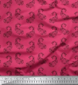 Soimoi Pink Japan Crepe Satin Fabric Prints Примула и ткань Пейсли на метр 42 дюйма 42 Inch Wide - Poly Crepe розовый