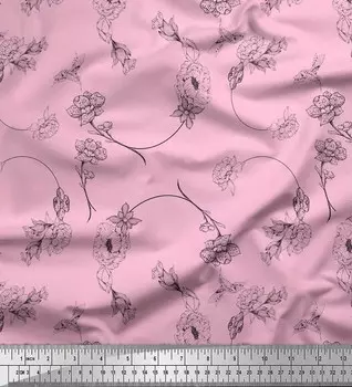 Soimoi Pink Poly Crepe Fabric Печать на ткани Foxglove & Columbine Star с цветочным принтом на метр 42 дюйма 42 Inch Wide - Poly Crepe розовый