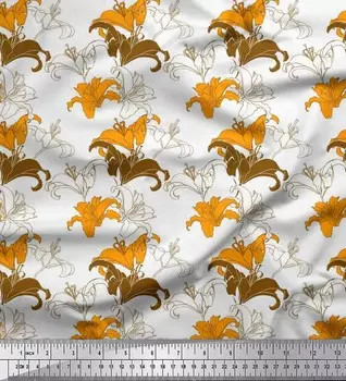 Soimoi Poly креповая ткань лилии цветочный декор ткань напечатанный метр 42 дюйма 42 Inch Wide - Poly Crepe оранжевый