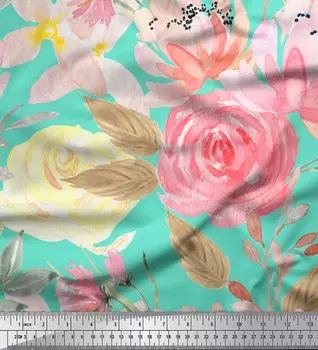 Soimoi Poly креповая ткань с цветочным принтом и листьями, швейная ткань шириной 42 дюйма 42 Inch Wide - Poly Crepe зелёный