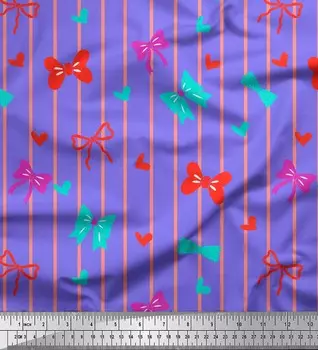 Soimoi Фиолетовая японская креп-сатиновая ткань с принтом в виде бантов и полосок Ткань для творчества шириной 42 дюйма по метрам 42 Inch Wide - Poly Crepe фиолетовый