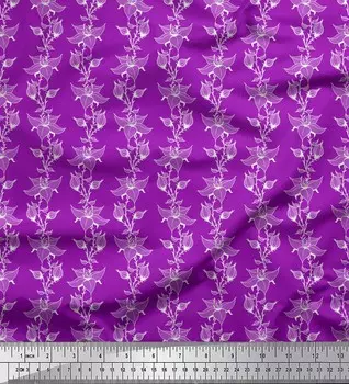 Soimoi Purple Japan Crepe Satin Fabric Leaves & Bunchberry Stripe Print Fabric by the metre 42 Inch 42 Inch Wide - Poly Crepe фиолетовый