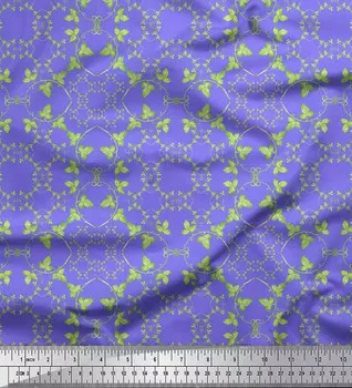 Soimoi Purple Japan Crepe Satin Fabric Leaves Damask Decor Fabric Printed metre 42 Inch 42 Inch Wide - Cotton Voile фиолетовый